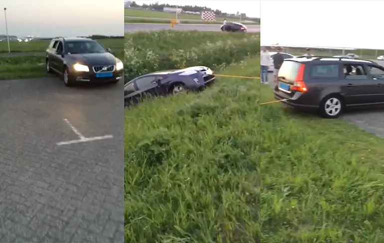 Misschien toch maar een echt takelbedrijf bellen voor auto in de sloot?