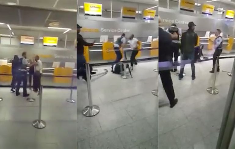 Moslima valt, vechtpartij op luchthaven Frankfurt