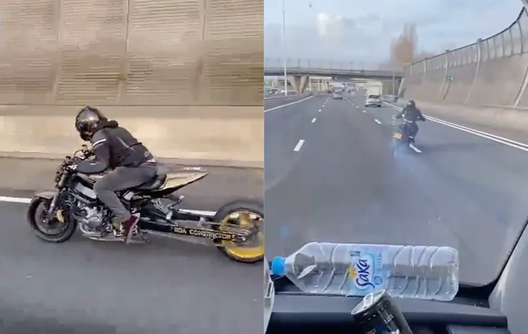 Motor met verlengde achterbrug glijdt lekker over Nederlandse snelweg