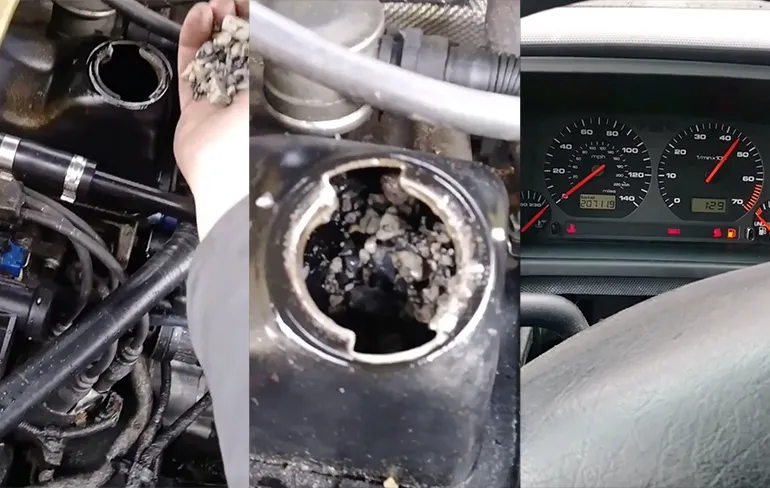 Motor van auto heeft het niet zo op steentjes