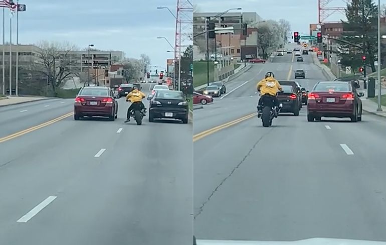 Motorrijder en automobilist hebben beetje mot in Kansas City