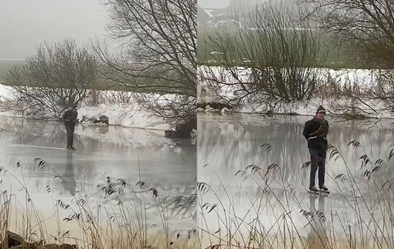 Muskusrattenbestrijder filmt eigenwijze schaatser die later door het ijs is gezakt