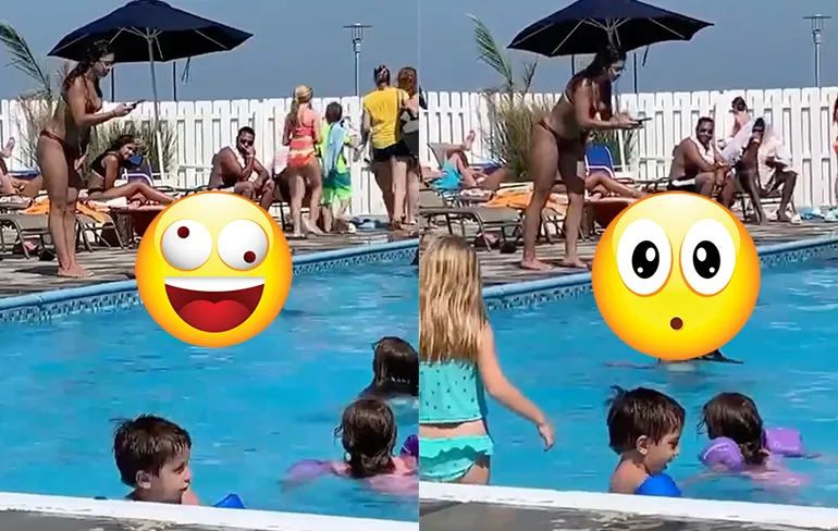Natuurlijk moet je een goede foto van je achterwerk hebben in het zwembad...