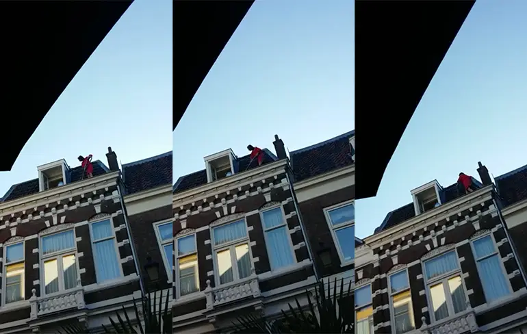Nieuwe trend? Dakgoot stofzuigen...