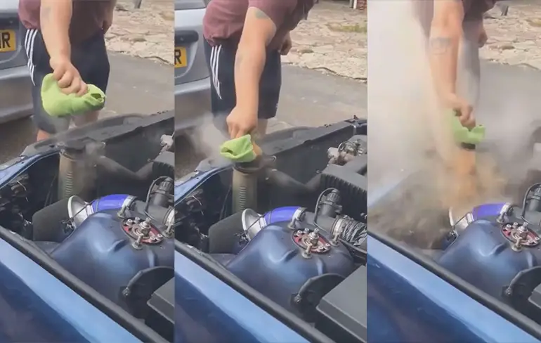 Nooit de dop van radiateur draaien van auto met kokende motor