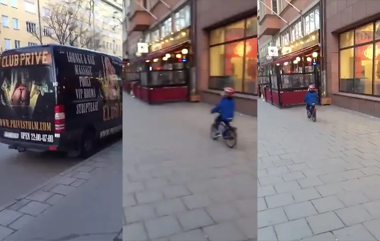 Oe la la! Mannetje onder de indruk van plaatje op busje!