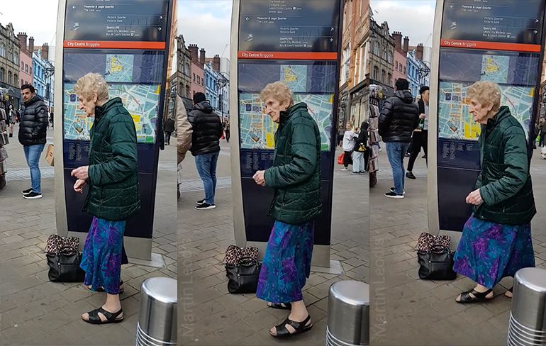 Oma in het Engelse Leeds vermaakt zich opperbest met muziek op straat