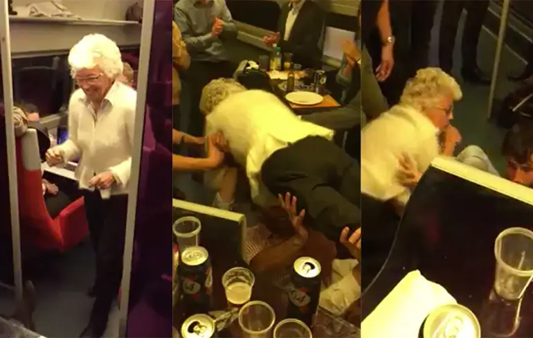 Oma van 82 doet gezellig mee op vrijgezellenfeestje in de trein