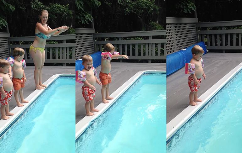Omdat het altijd cooler kan: 2-jarige Deacon neemt een duik