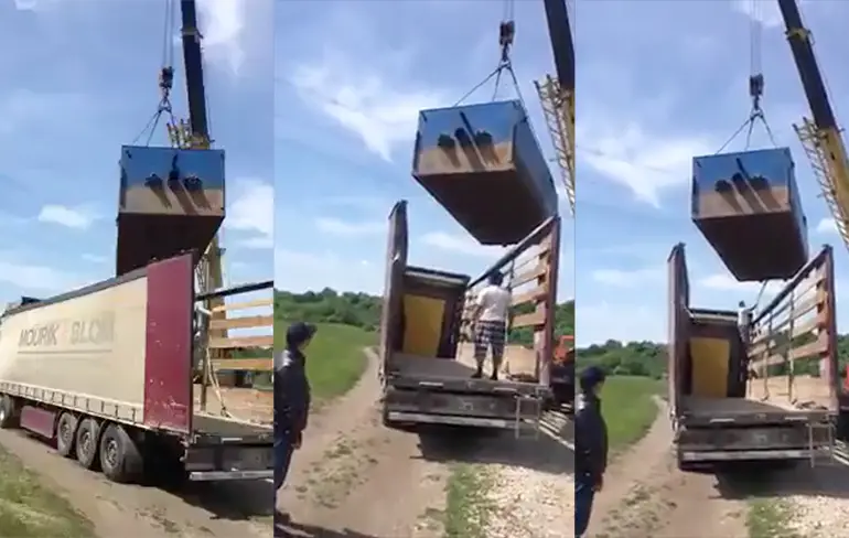 Onder je lading gaan staan is nooit handig