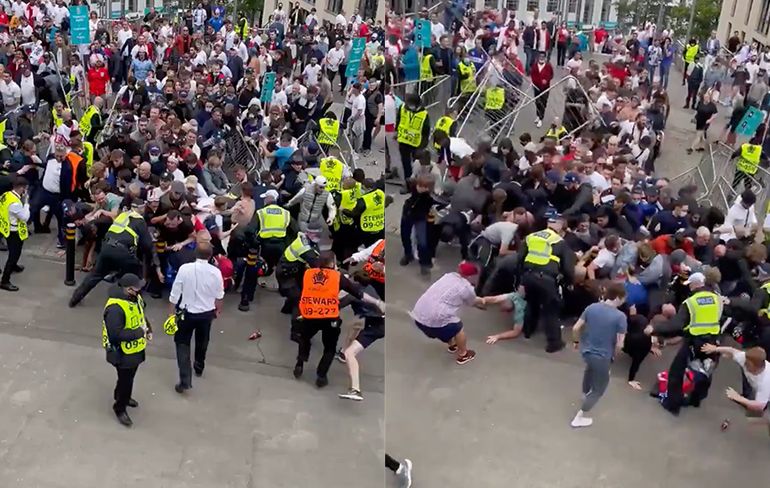 Ondertussen bij Wembley: Mensen zonder kaartje proberen stadion binnen te komen