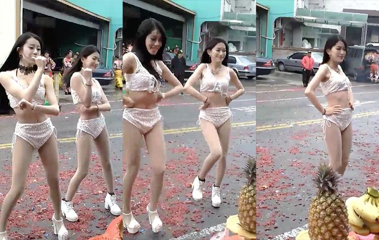Ondertussen ergens in Azie: Dames doen een dansje op straat