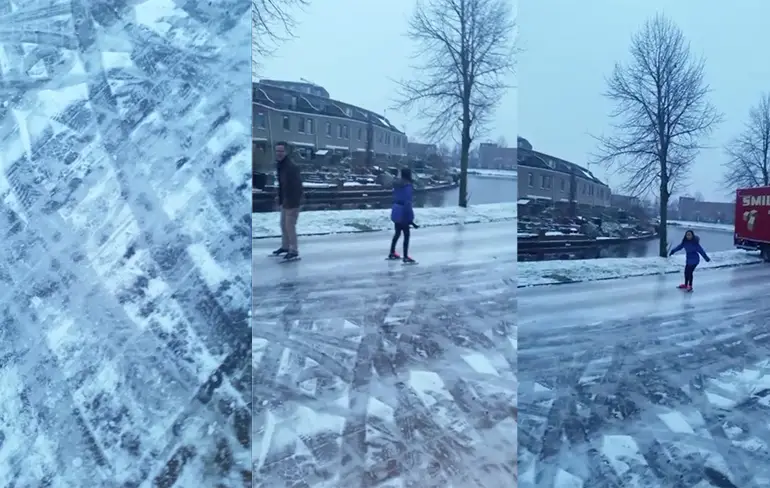 Ondertussen in Assen... Lekker schaatsen op straat!