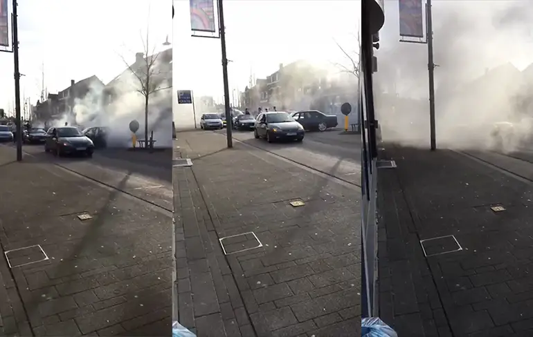Ondertussen in het Belgische Genk: Trouwstoet zet buurt op stelten