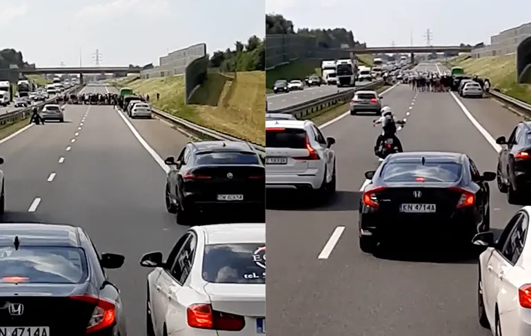 Ondertussen in Polen: Massale matpartij op de snelweg