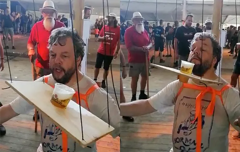 Ondertussen op het Høkersweekend: Bier-marionet uitdaging
