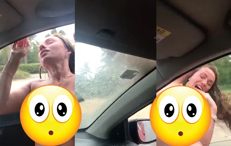 Ongecensureerde video toeriste hangt topless uit auto met fatale gevolgen
