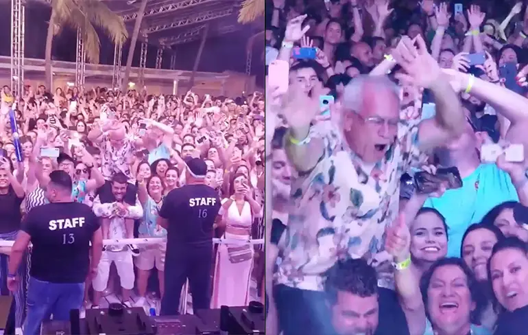 Opa heeft echt de tijd van zijn leven op een feestje