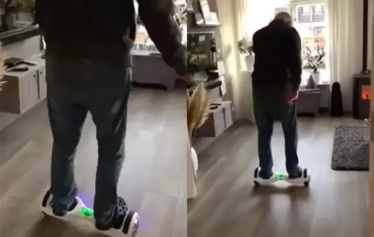Opa op een hoverboard is levensgevaarlijk!
