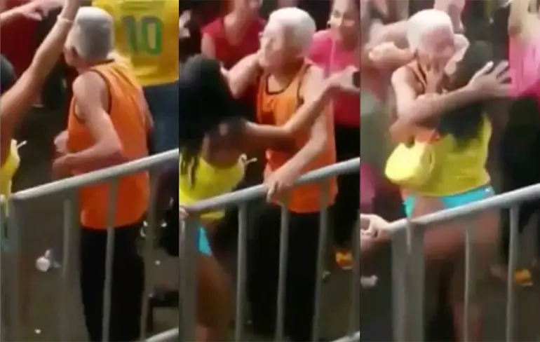 Opa vermaakt zich wel met random kippetje op festival