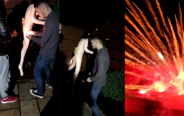 Opblaaspop met vuurwerk is een echte knaller