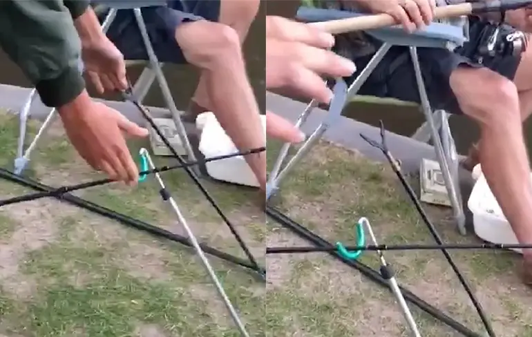 Oude man zet zijn visplek heel dichtbij andere visplek op