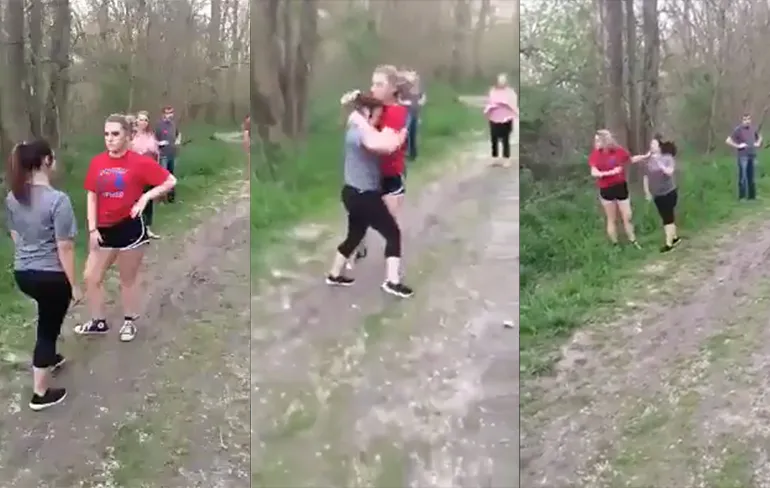 Ouders moedigen hun kind aan tijdens vechtpartij in de bossen