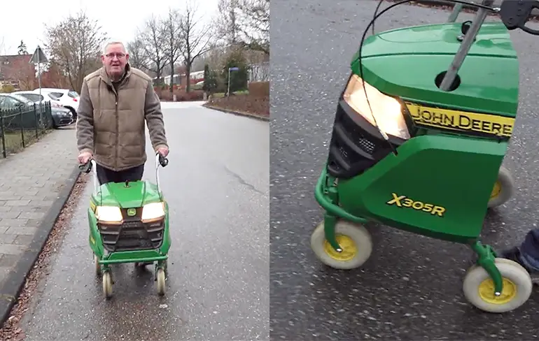 Pa heeft van Jan moddervette rollator gekregen voor zijn 75ste verjaardag