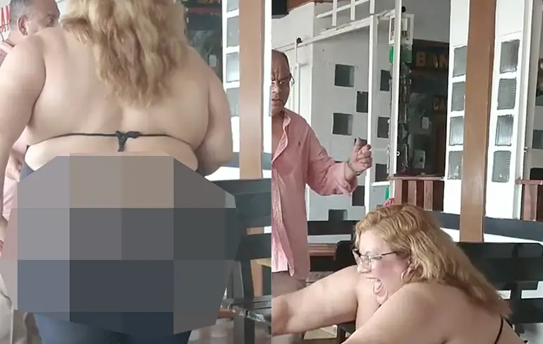 Pakje steelt toch echt de show van Merengue dansende vrouw