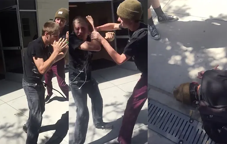 Pestkop die blinde jongen slaat krijgt zelf keiharde dreun!