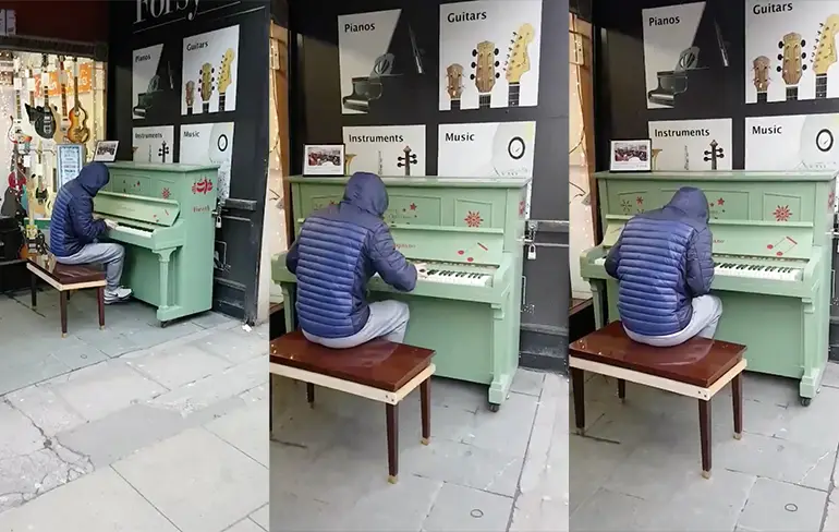 Pianospeler in Manchester trakteert mensen op lekkere dance classics