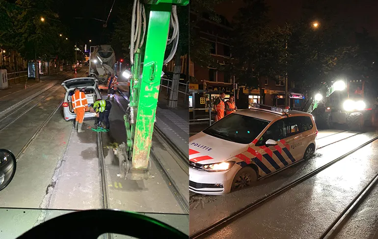 Politieauto in Den Haag kon het niet winnen van vloeibaar beton