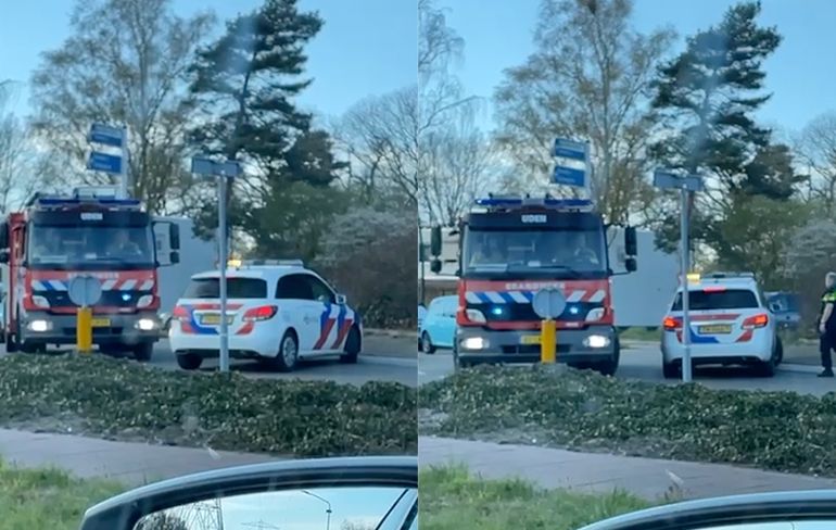 Politieauto staat lekker in de weg voor brandweerwagen in Uden