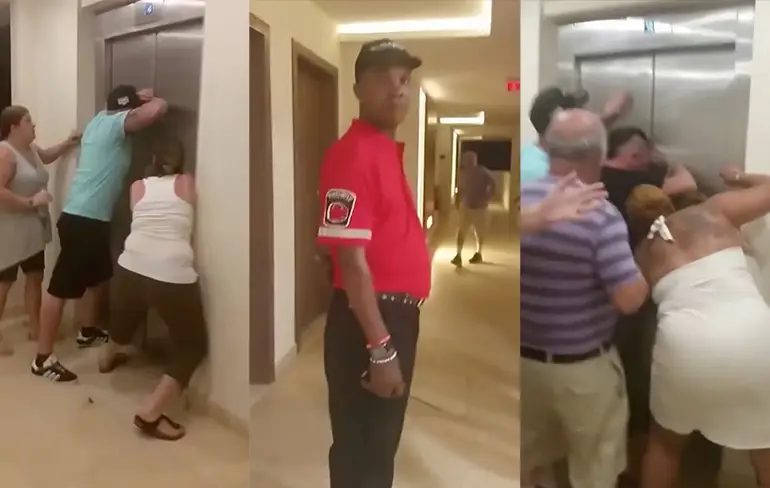 Redneck familie beetje in paniek als kind vast zit in lift