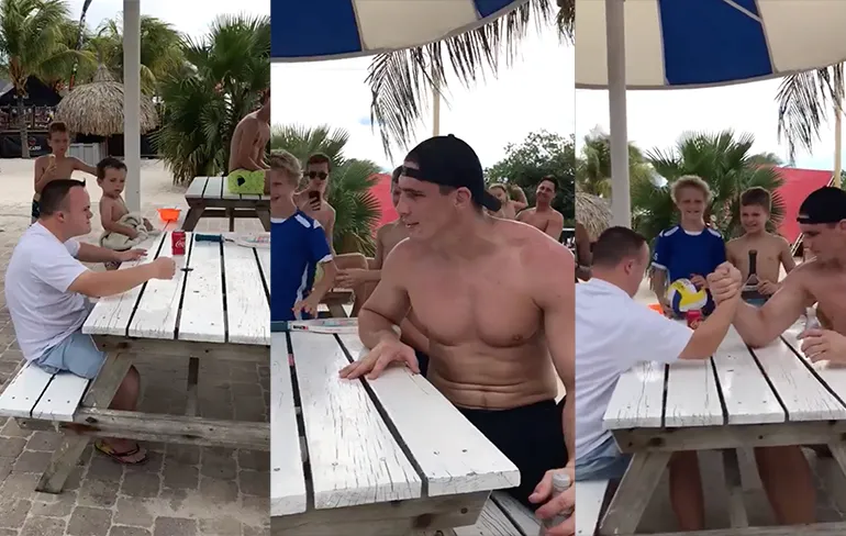 Rico Verhoeven maakt geen kans in potje armworstelen tegen Daan