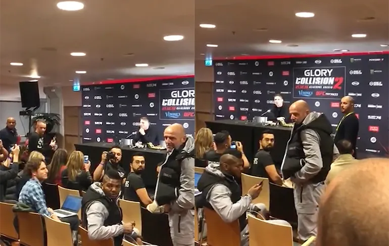 Rico Verhoeven piswoest op vechter Hesdy Gerges tijdens de persconferentie