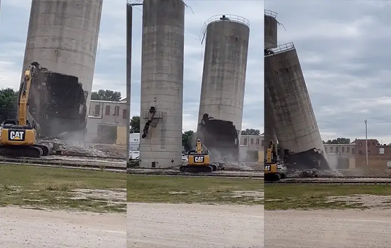 Silo in Amerikaanse Iowa komt neer op graafmachine