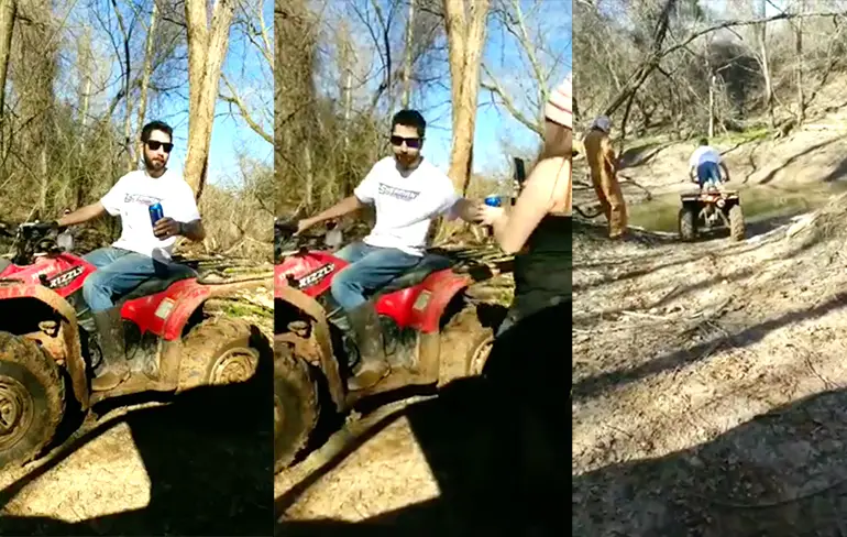 Sjakie op ATV rijdt wel eventjes naar overkant van kreek