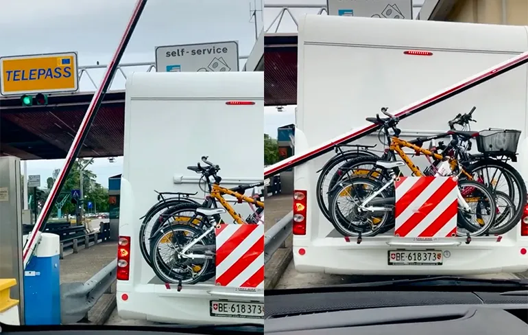 Slagboom verliest strijd als camper wegrijdt