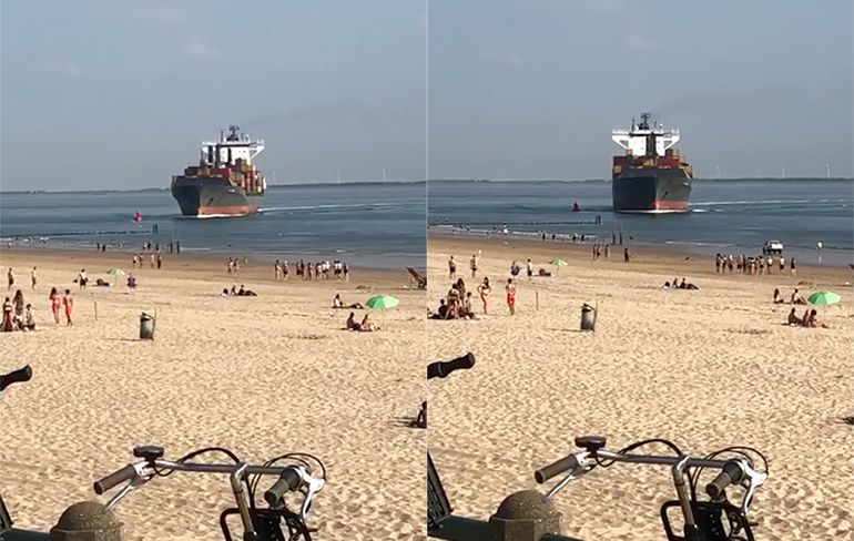 Slapende stuurman vaart bijna met containerschip strand van Vlissingen op