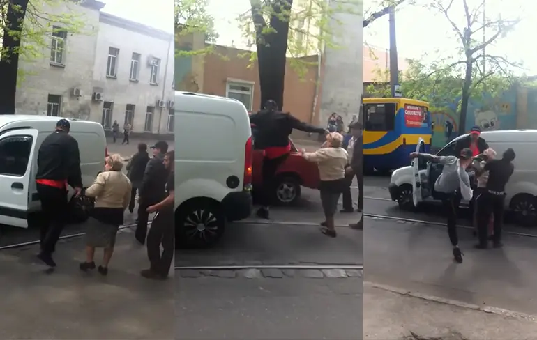 Smerige trap tijdens Road Rage in het Oekraïnse Odessa