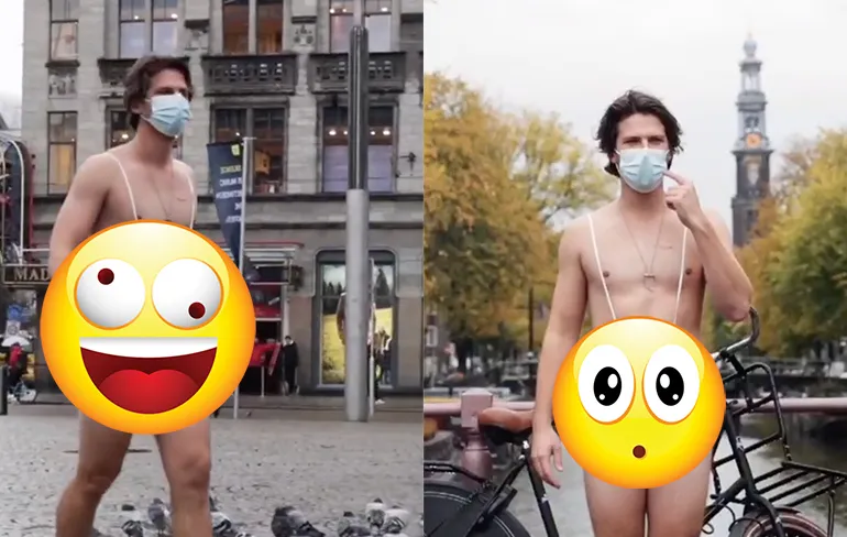 StukTV Thomas van der Vlugt laat zien hoe je mondkapje ook kunt dragen