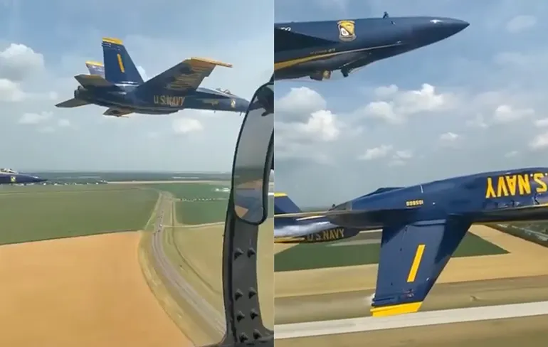 Stuntvliegers US Navy vliegen wel heel dicht naast elkaar