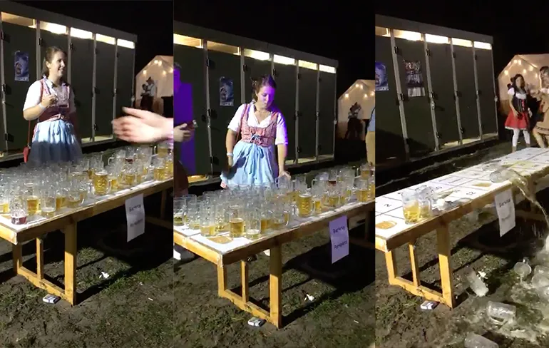 Tafel met pullen bier opruimen kan ook zo