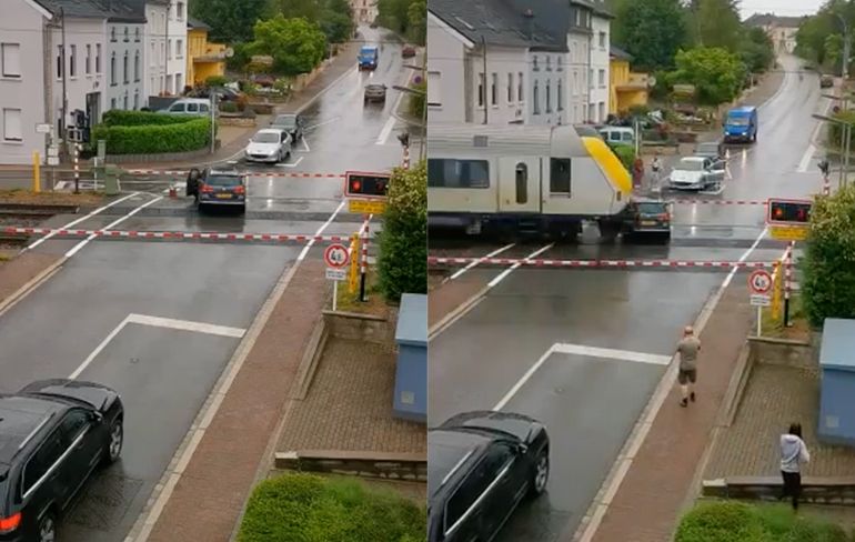 Trein ramt auto die op spoorwegovergang staat in Luxemburg