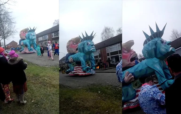 Trump doet vrijheidsbeeld praalwagen tijdens carnaval in Zwartemeer