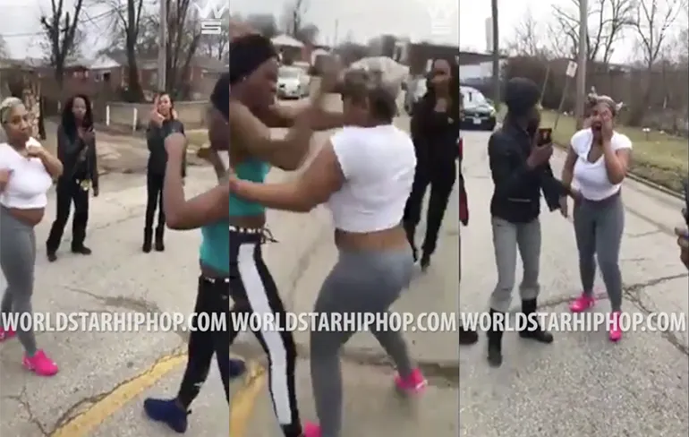 Twee dames in "The Hood" trekken bovenstukje uit en gaan matten!