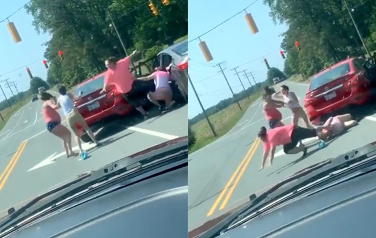 Twee families laten zich echt helemaal gaan tijdens road rage op de weg