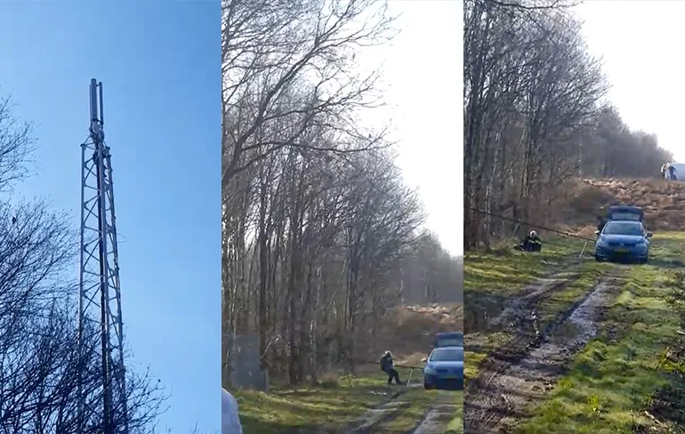 Vallende geheime antenne valt tijdens ontmanteling bijna op politieagent