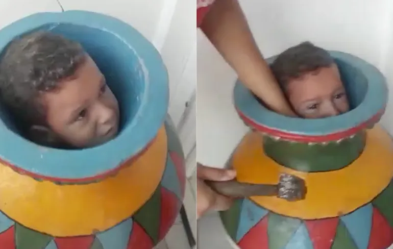 Vast in vaas, moeder moet afscheid nemen van vaas